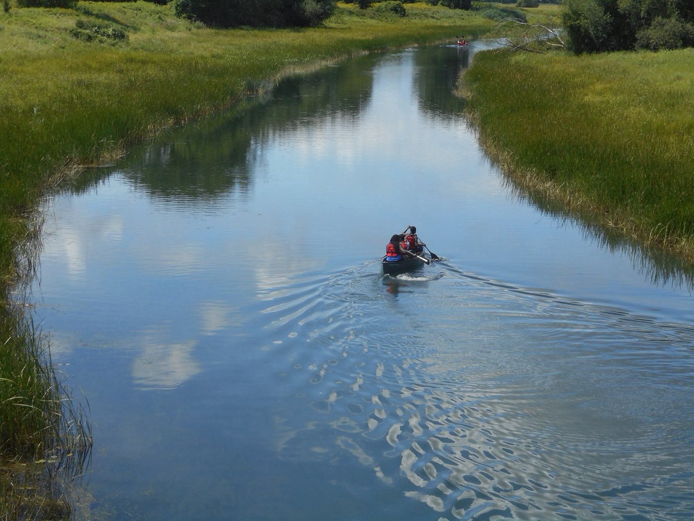 Canoe on a channel in Îles-de-Boucherville National Park in summer