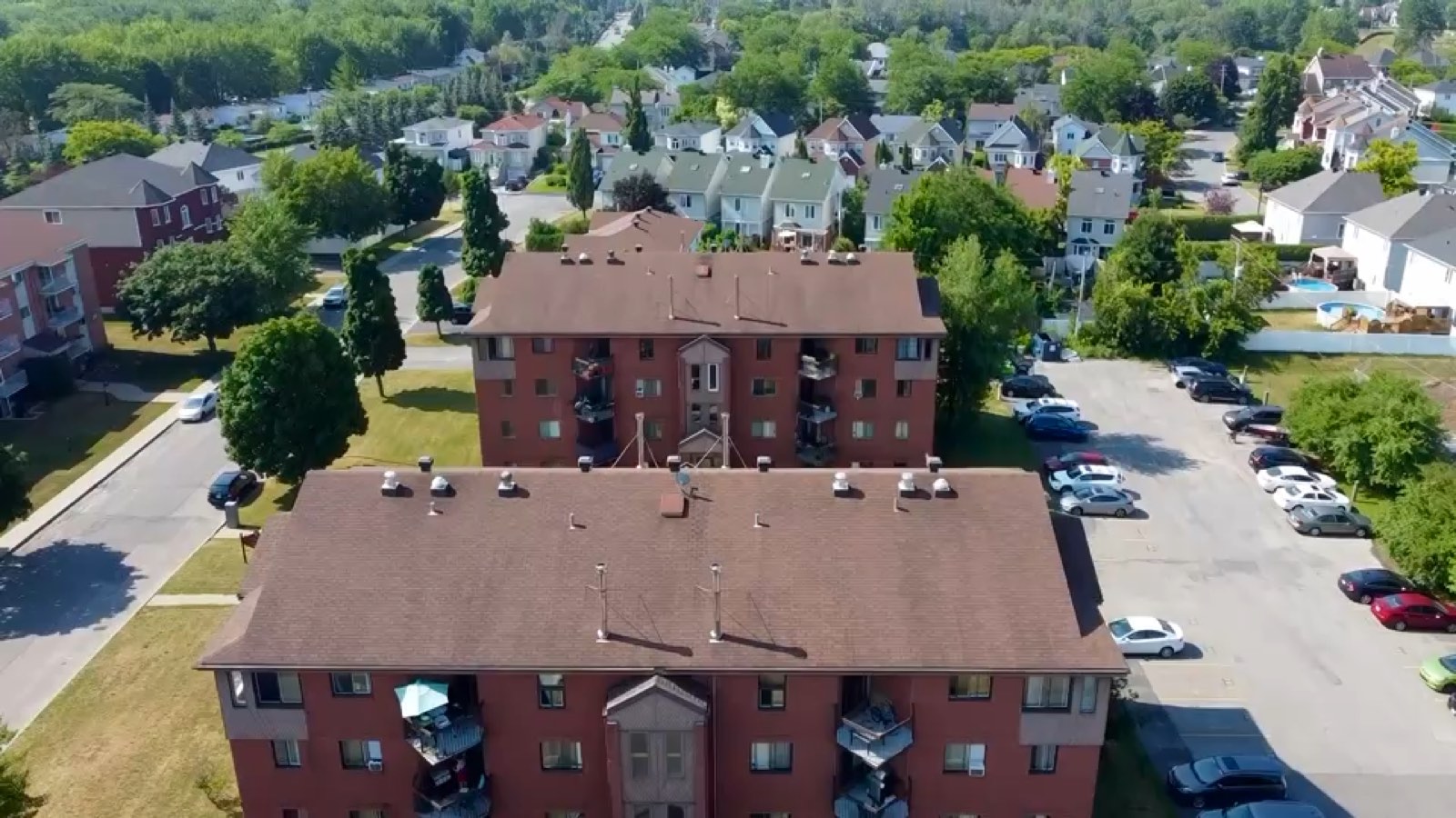 Aerial view of CGK Realties apartment buildings in Greater Montréal