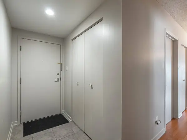 Entrance hall with the front door and a double closet.