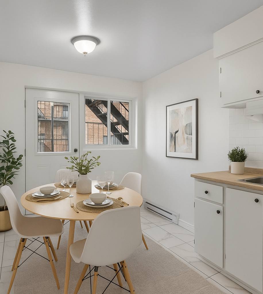 Staged dining area in a 4½ at 234 rue Pierrefontaine