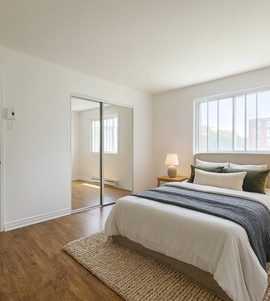 Staged bedroom in a 5½ at 2640 rue Quevillon