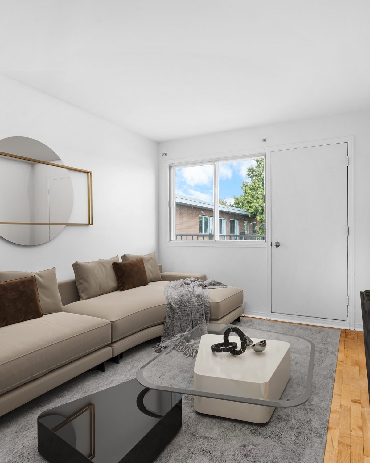 Staged living room in a 4½ at 1020 rue de Salaberry, Ahuntsic-Cartierville